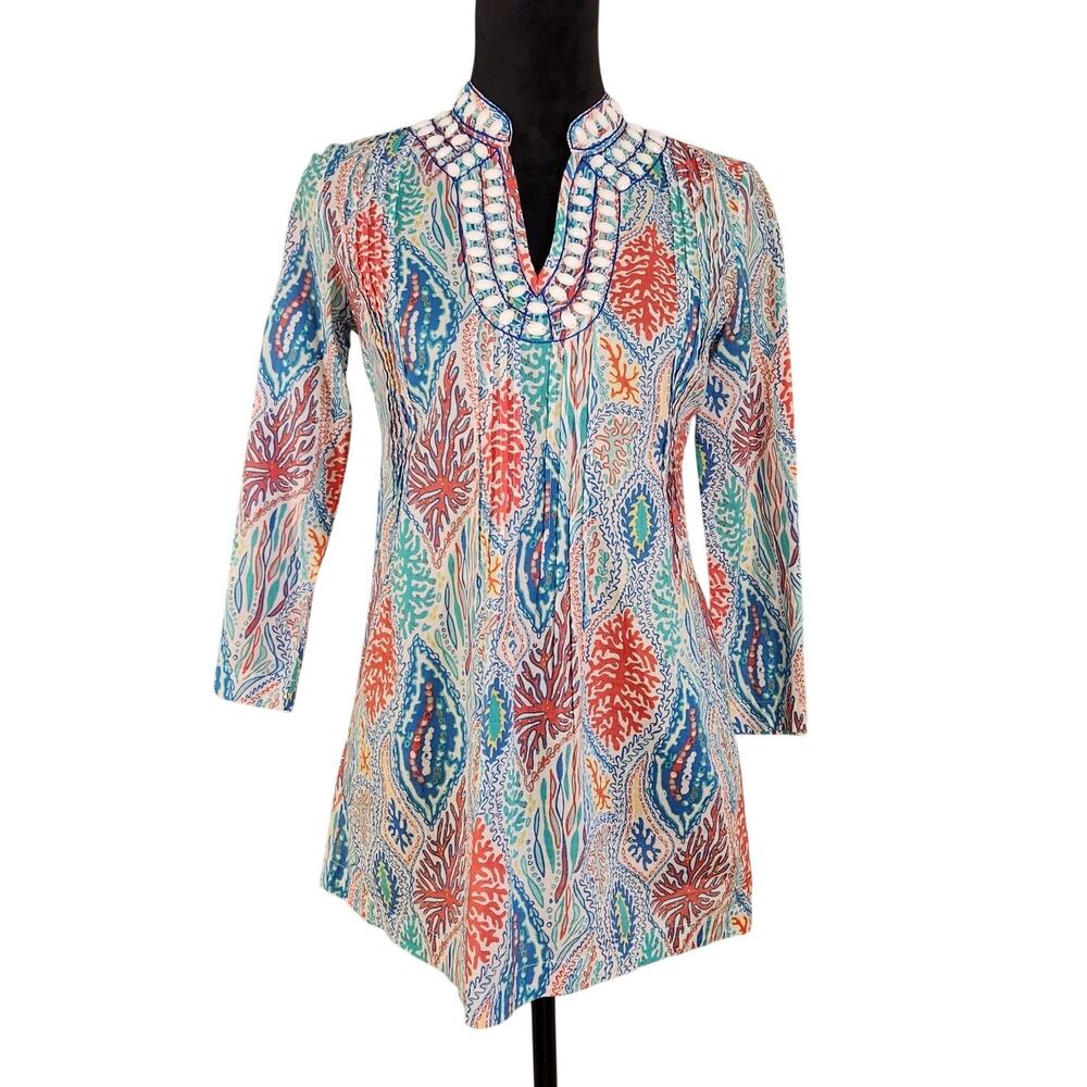 LILLY PULITZER Sarasota Beaded Top, Let Minnow Blue, Size XS